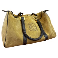 1990s Vintage LOEWE Suede Anagram Boston Bag 35 Brown