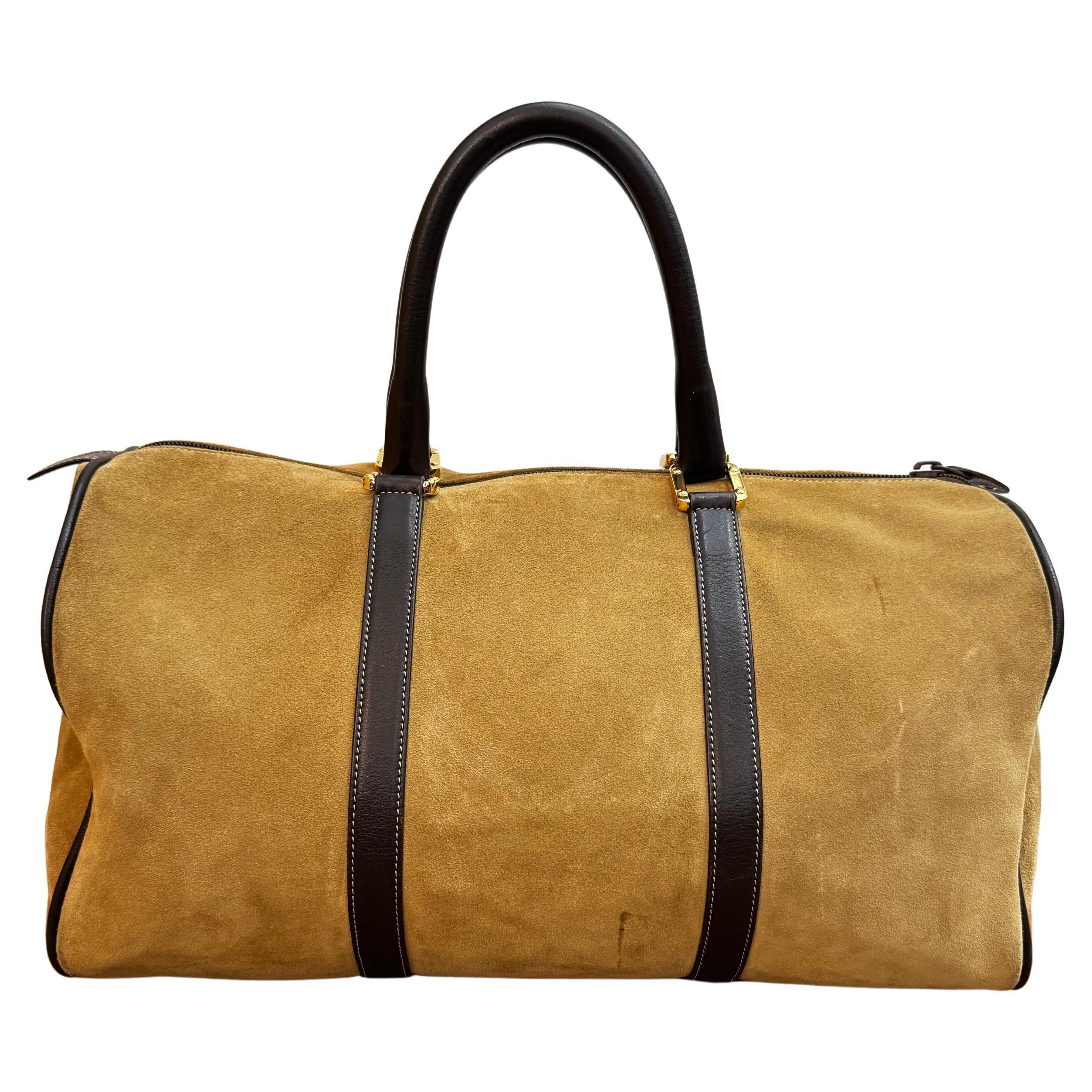 Marron 1990 Vintage LOEWE Suede Anagram Boston Bag 40 Brown