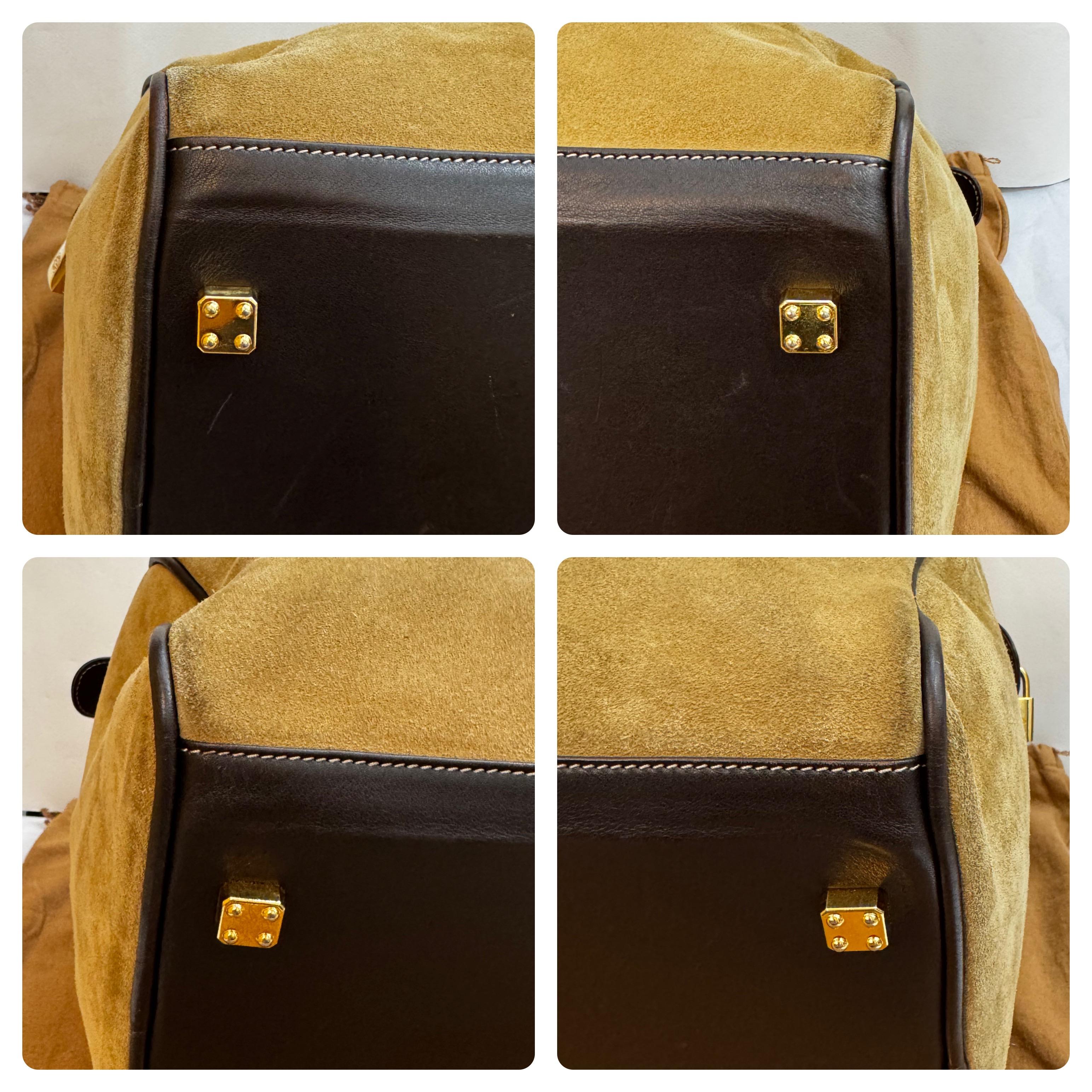  1990 Vintage LOEWE Suede Anagram Boston Bag 40 Brown Unisexe 