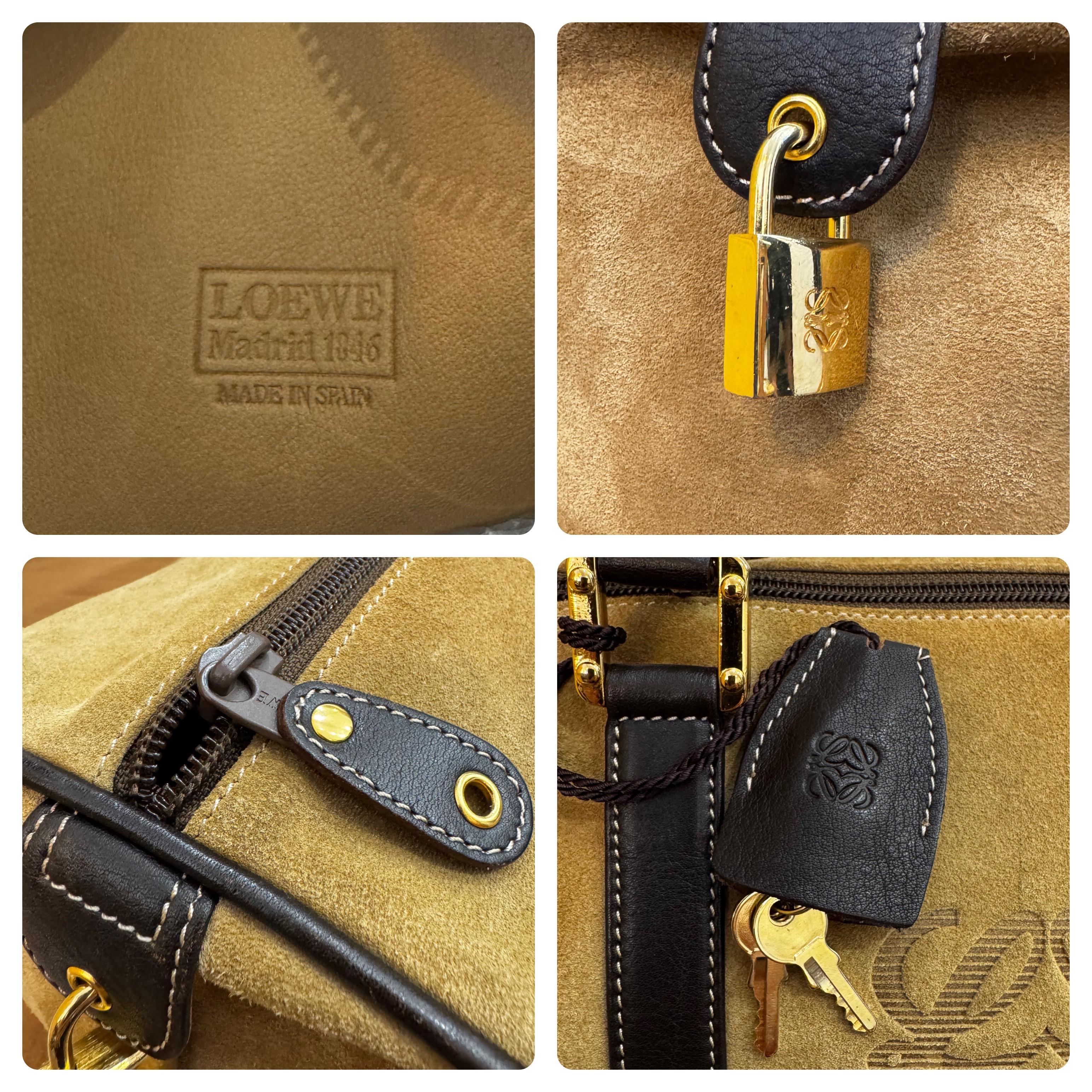 1990 Vintage LOEWE Suede Anagram Boston Bag 40 Brown 2