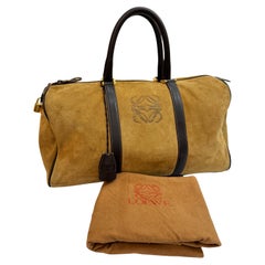 1990 Vintage LOEWE Suede Anagram Boston Bag 40 Brown