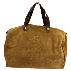 1990s Vintage LOEWE Suede Anagram Boston Bag 40 Brown