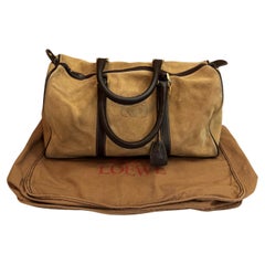 1990s Vintage LOEWE Suede Anagram Boston Bag 40 Brown