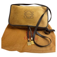 1990s Vintage LOEWE Suede Anagram Crossbody Bag Brown