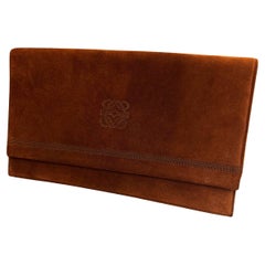 1990s Vintage LOEWE Suede Clutch Chain Bag Brown