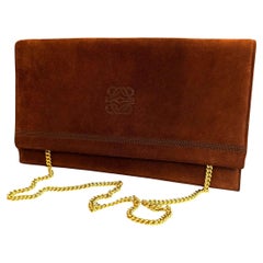 1990s Vintage LOEWE Suede Clutch Chain Bag Brown