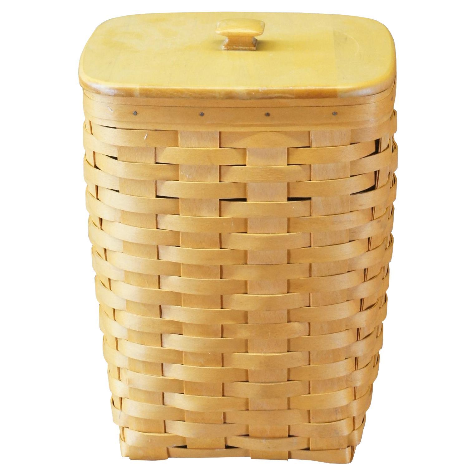 1990s Vintage Longaberger Woven Lidded Waste Basket Trash Can Plastic Insert 13"