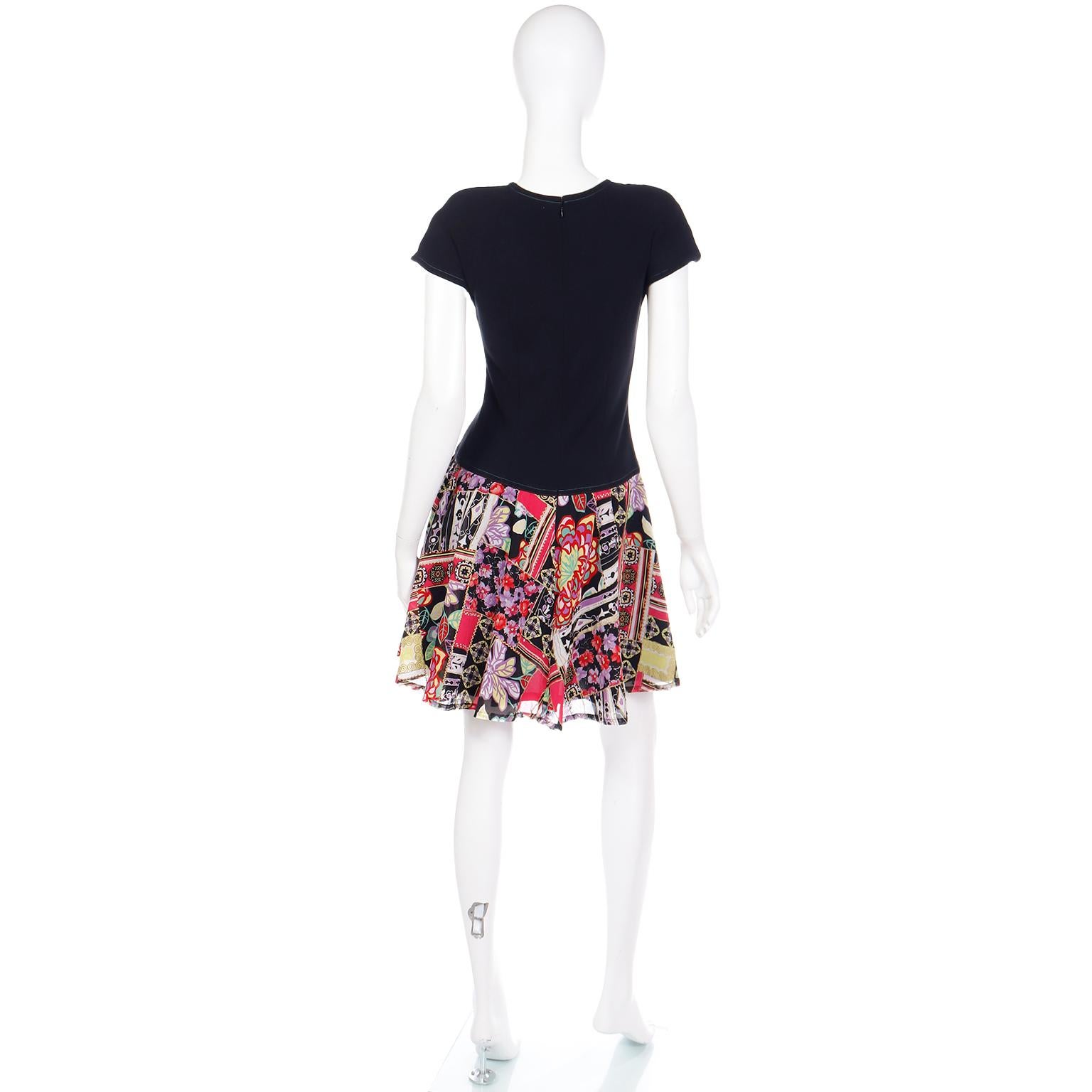 Women's 1990s Vintage Louis Feraud Drop Waist Dress W Faux Patchwork Print Skirt For Sale
