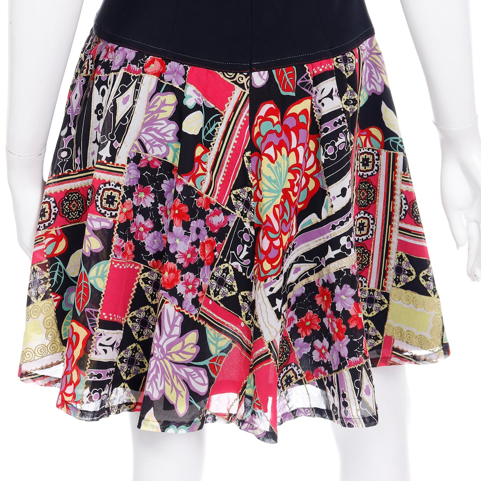 1990s Vintage Louis Feraud Drop Waist Dress W Faux Patchwork Print Skirt For Sale 4
