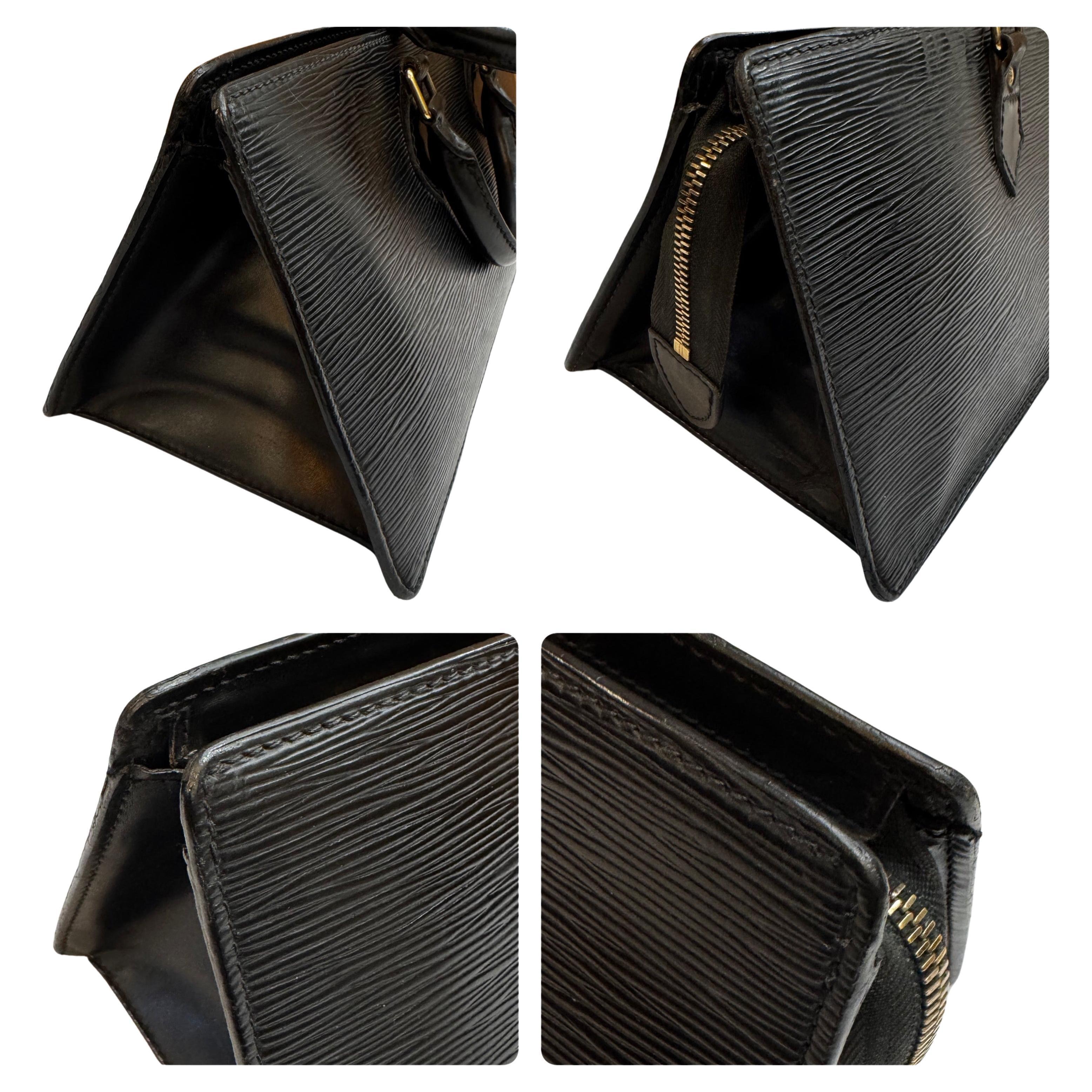 Women's or Men's 1990s Vintage LOUIS VUITTON Epi Leather Sac Triangle Handbag Black