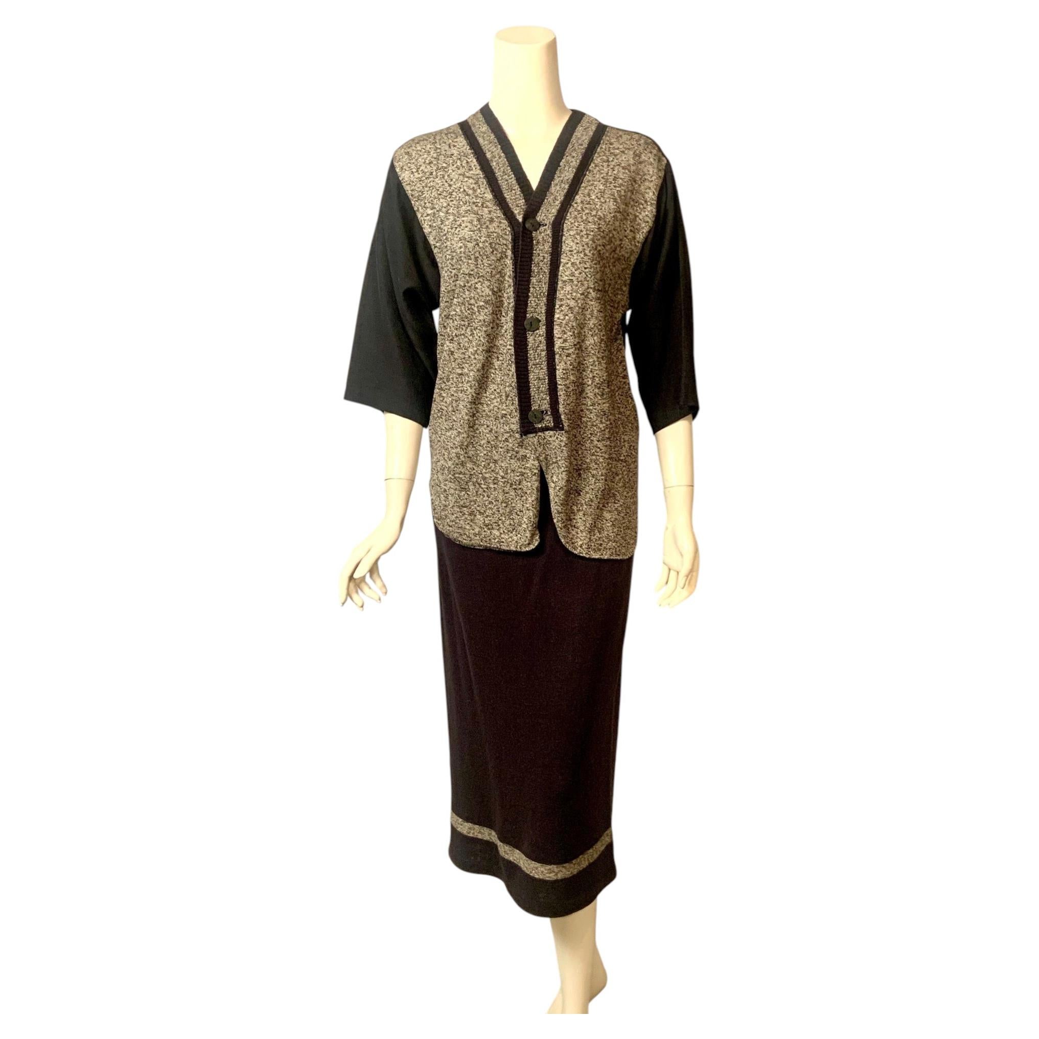 1990's Vintage Matsuda Black and White Knit and Black Linen Skirt Set For Sale