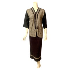1990's Vintage Matsuda Black and White Knit and Black Linen Skirt Set