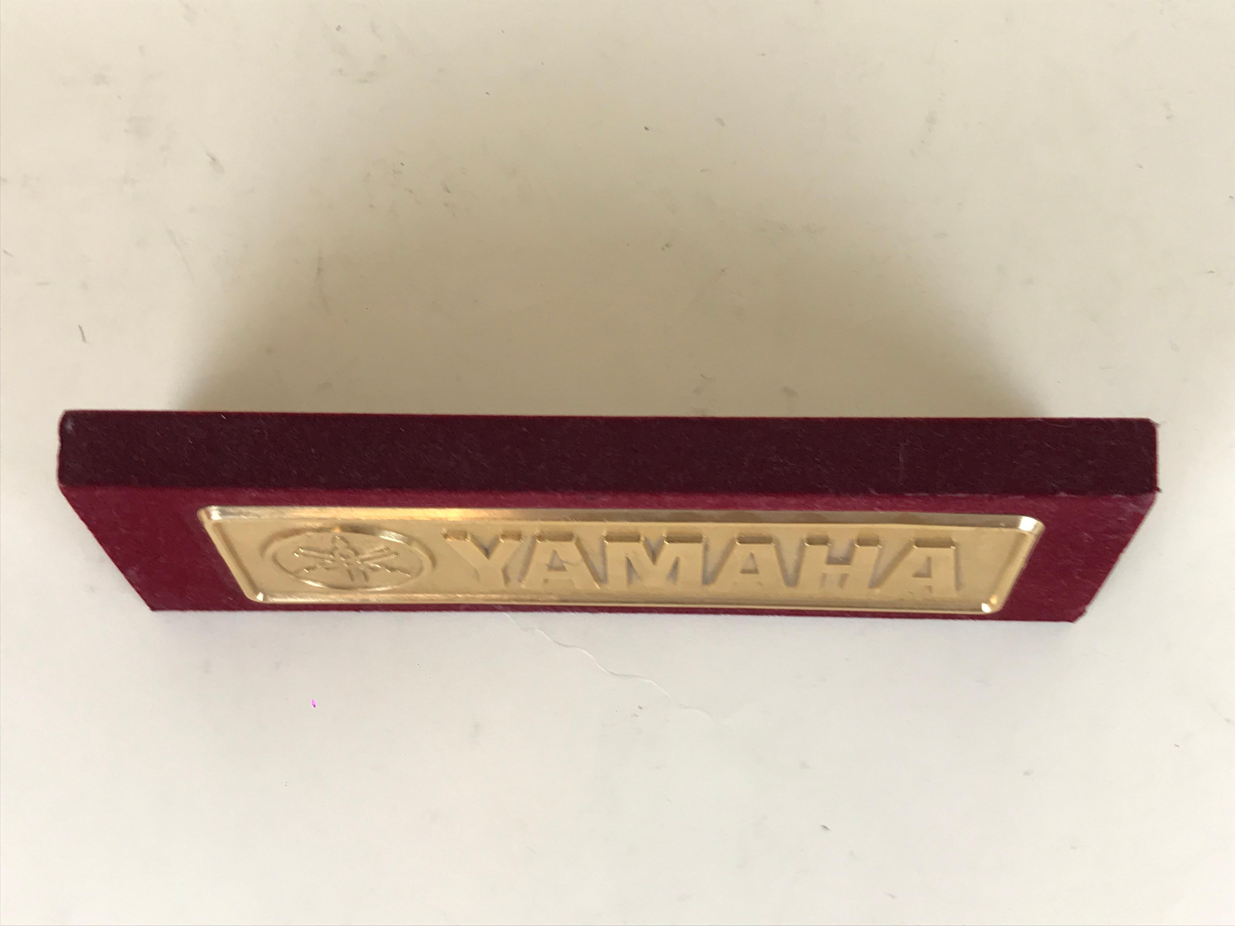 Japanese 1990s Vintage Metal Yamaha Logo Display on Bordeaux Velvet For Sale