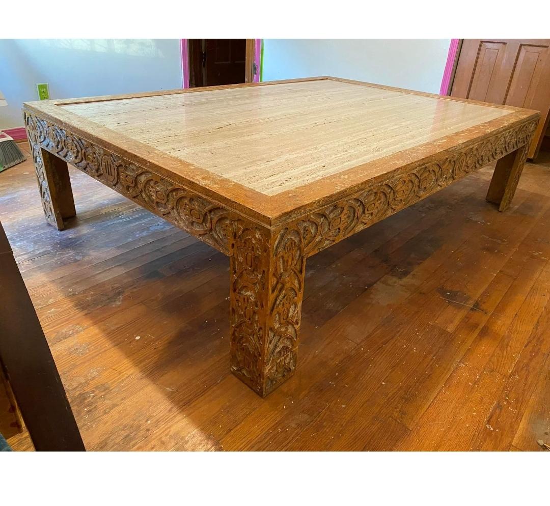 MASSIVE six foot by four foot travertine and carved wood Minton-Spidell coffee table.
All of these are custom.
With over fifty years in the custom furniture industry, Minton-Spidell offers high-end furnishings to the interior design trade.
Looks