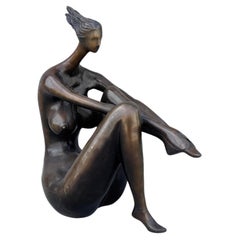 1990s Vintage Monumental Bronze Seated Woman Statue