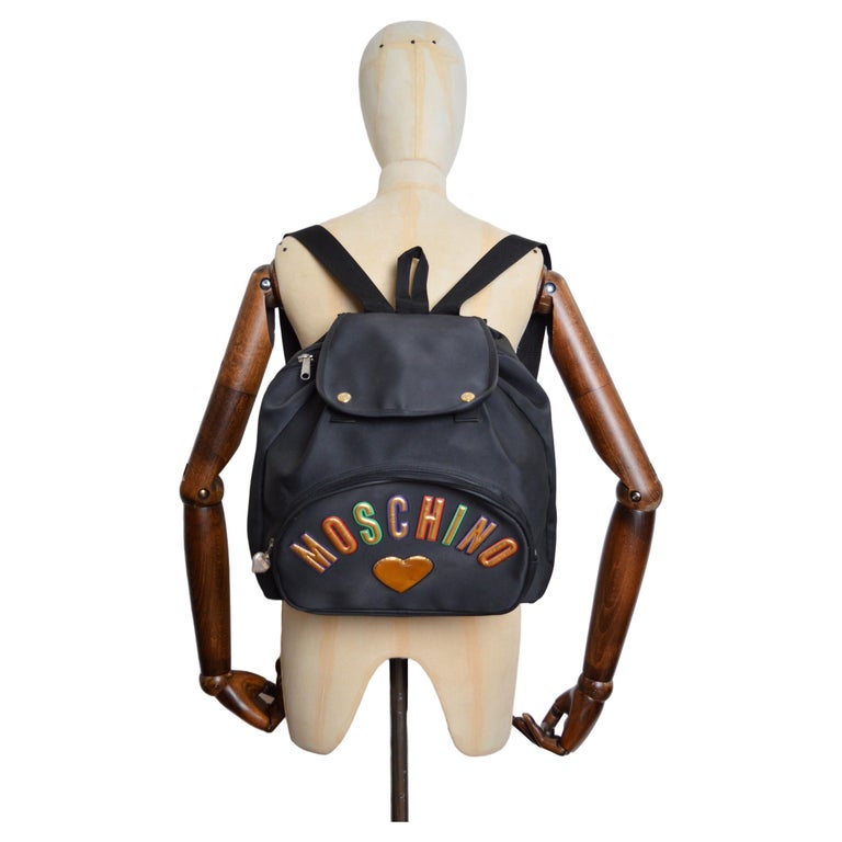 MOSCHINO VTGE  Brown Nylon & Leather  Gold Hardware & Logo Pockets Backpack Mini MOSCHINO Vintage Blue Brown Nylon Leather Shoulder Bag | eBay main image 4