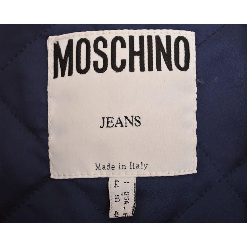 1990's Vintage Moschino Blue Denim Print Pattern Jacket For Sale 1