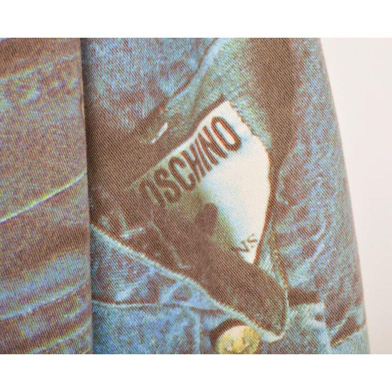 1990's Vintage Moschino Blue Denim Print Pattern Jacket For Sale 2
