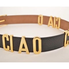 1990's Vintage Moschino 'Ciao Ciao Ciao' Letter Black & Gold Leather Waist Belt