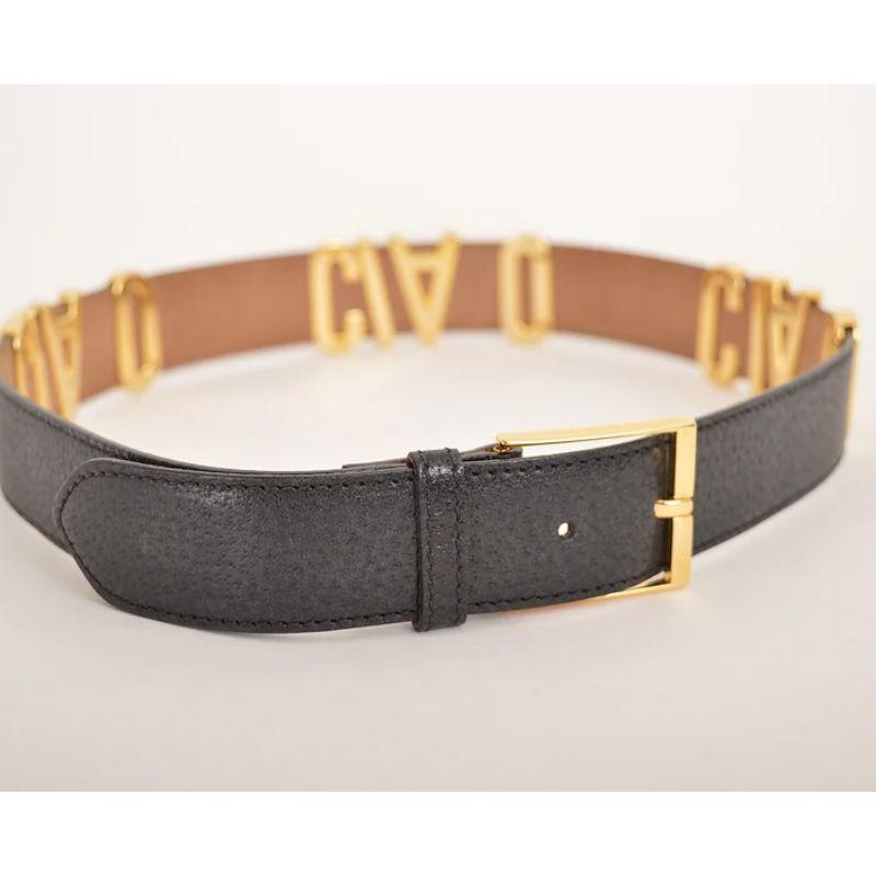 1990's Vintage Moschino 'Ciao Ciao Ciao' Letter Black & Gold Leather Waist Belt In Excellent Condition For Sale In Sheffield, GB