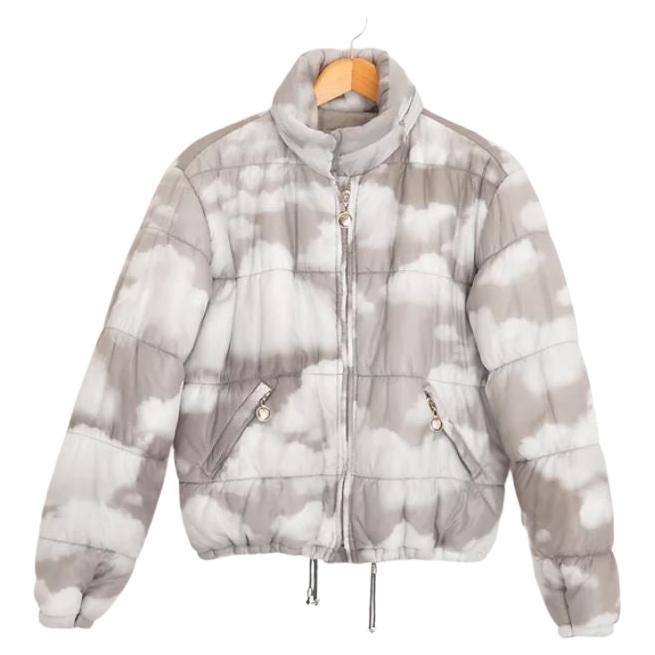 1990's Vintage Moschino 'Cloud' Print Grey Sky Pattern Puffer Jacket