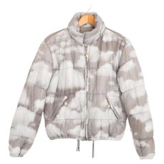 1990's Vintage Moschino 'Cloud' Print Grey Sky Pattern Puffer Jacket