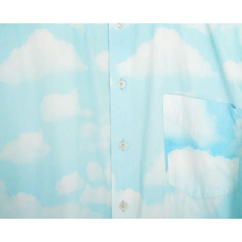 1990's Vintage Moschino 'Cloud' Print Sky Blue Long sleeve spell out Shirt In Fair Condition In Sheffield, GB