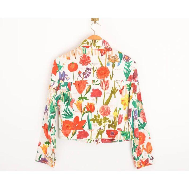 Women's or Men's 1990's Vintage Moschino Colourful Floral Pattern Print Denim Jacket For Sale