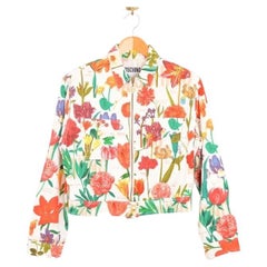 1990's Vintage Moschino Colourful Floral Pattern Print Denim Jacket
