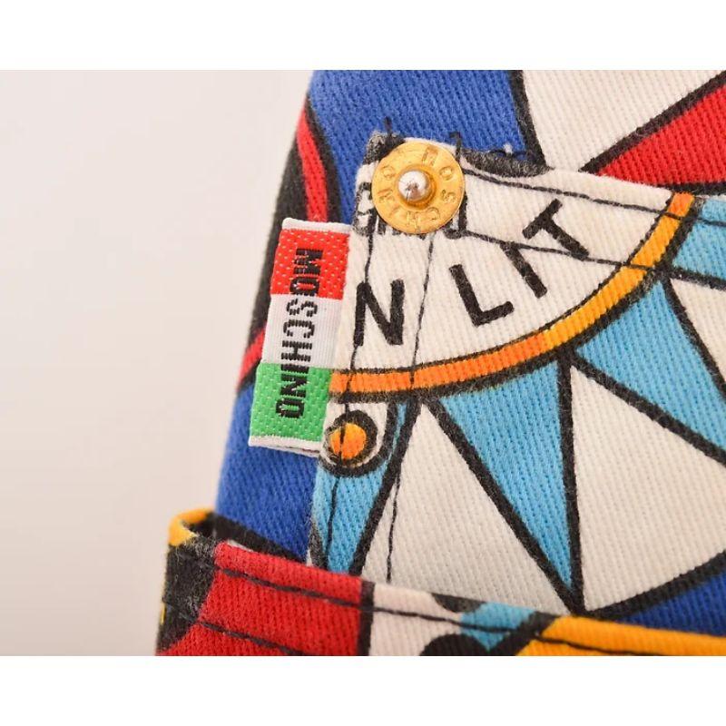 Orange 1990's Vintage Moschino Colourful Pinball Pattern High waisted Trousers Jeans For Sale