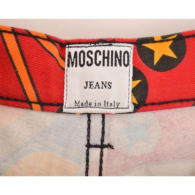 1990's Vintage Moschino Colourful Pinball Pattern High waisted Trousers Jeans In Excellent Condition For Sale In Sheffield, GB