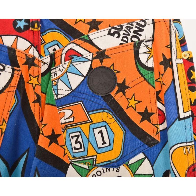 Women's 1990's Vintage Moschino Colourful Pinball Pattern High waisted Trousers Jeans For Sale