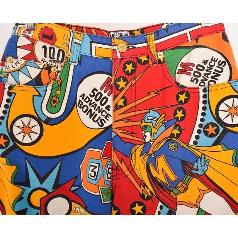 1990's Vintage Moschino Colourful Pinball Pattern High waisted Trousers Jeans For Sale 3