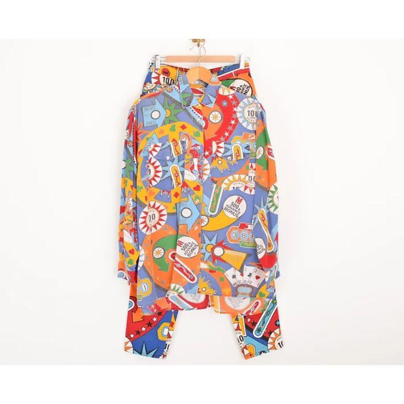 1990's Vintage Moschino Colourful Pinball Pattern High waisted Trousers Jeans For Sale 4