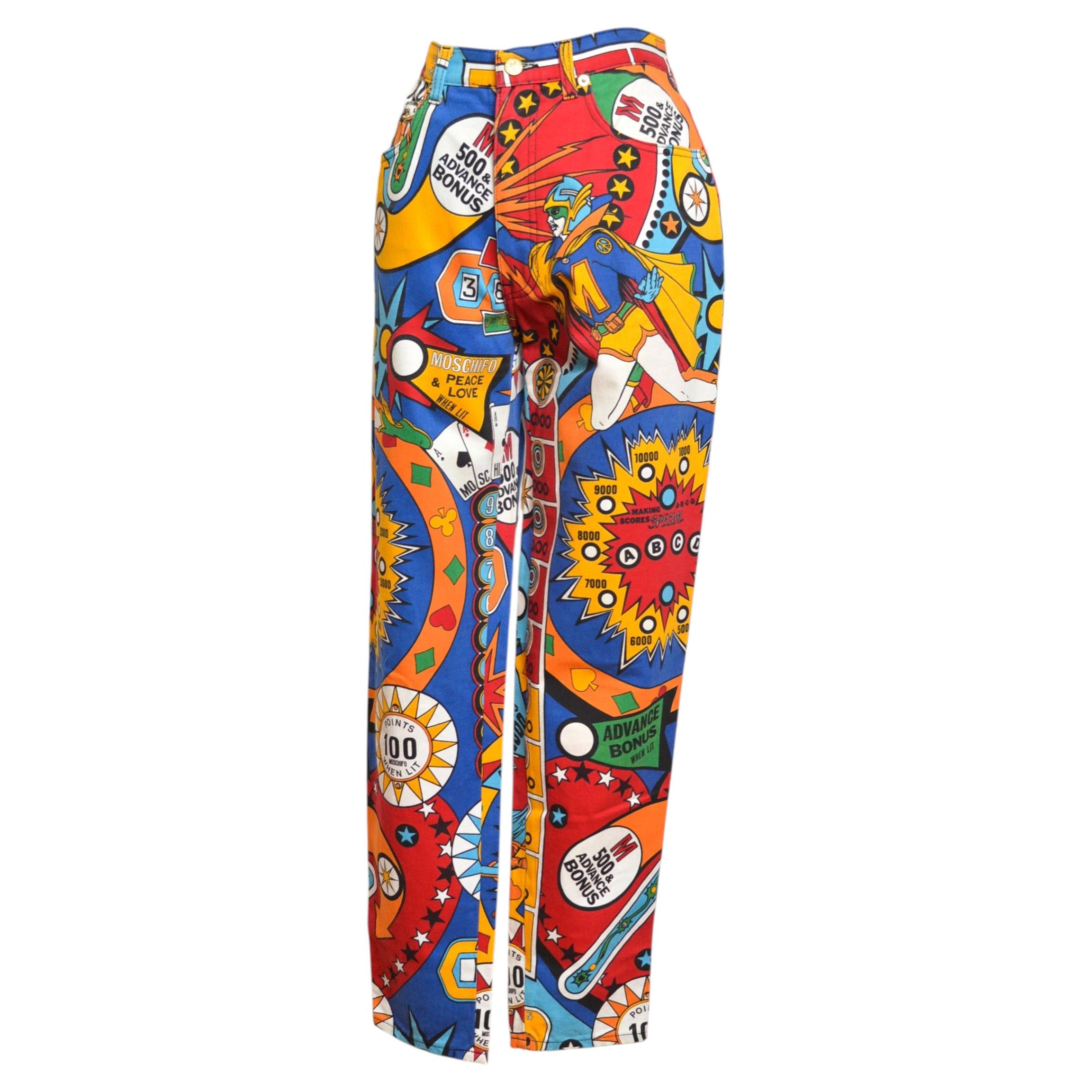 1990's Vintage Moschino Colourful Pinball Pattern High waisted Trousers Jeans