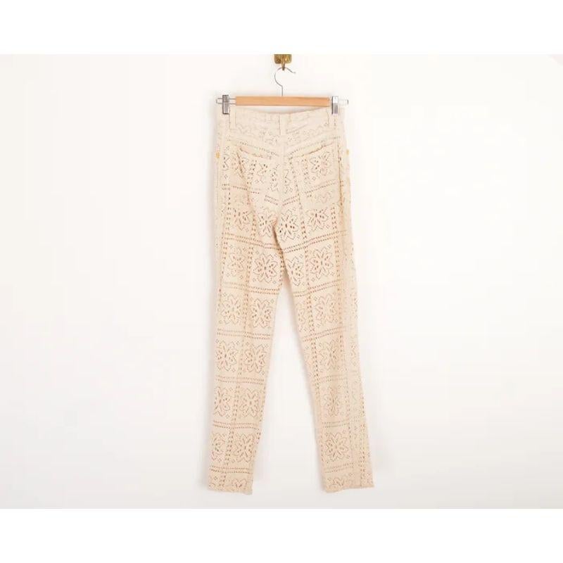 Women's 1990's Vintage Moschino Cream Crochet Lace High waisted Sheer Jeans - Pants For Sale