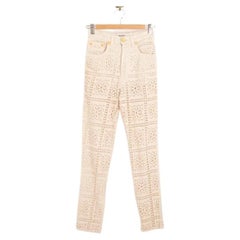 1990's Vintage Moschino Cream Crochet Lace High waisted Jeans - Pants