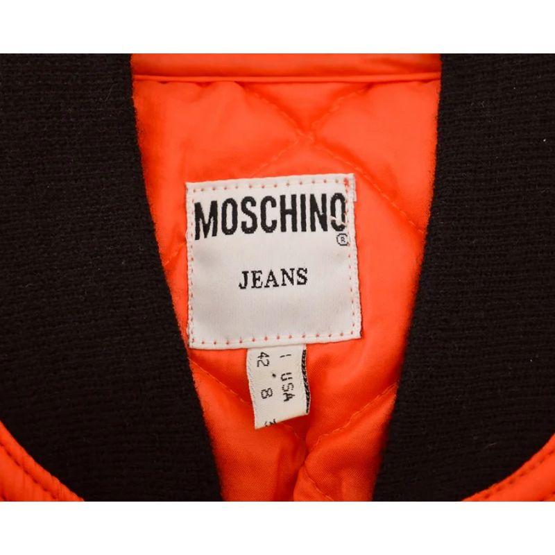1990's Vintage Moschino Cropped Quilted Orange Bomber Jacket Gilet Vest In Good Condition For Sale In Sheffield, GB