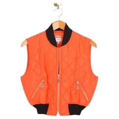 1990's Vintage Moschino Cropped Quilted Orange Bomber Jacket Gilet Vest