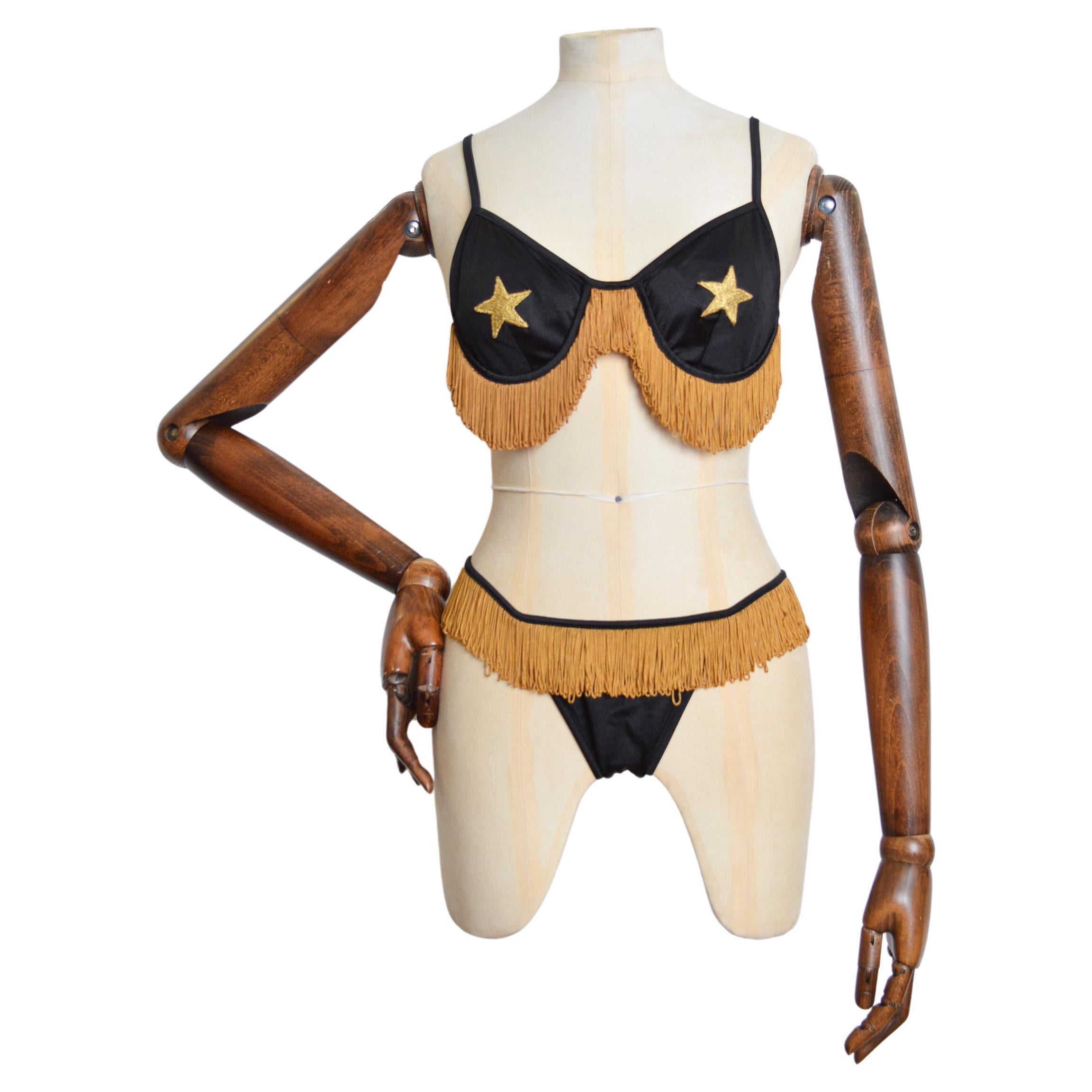 1990er Jahre Vintage MOSCHINO Fransen Showgirl Quasteed Bikini Cowgirl Kostüm im Angebot