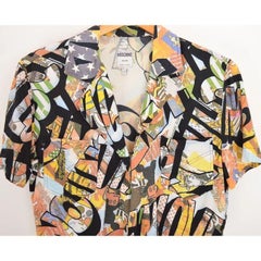 1990's Vintage Moschino Graffiti Pattern Knot Tie Crop Top style Shirt Blouse