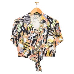 1990's Vintage Moschino Graffiti Pattern Knot Tie Crop Top style Shirt Blouse