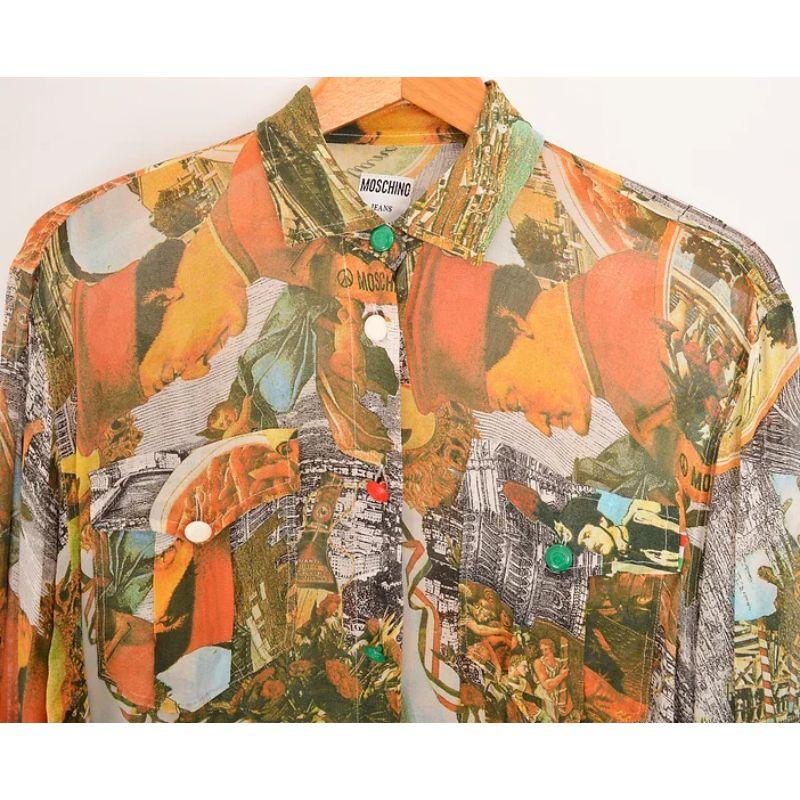 1990's Vintage Moschino 'Italians Do It Better' Photo Collage Long Sleeved Shirt In Good Condition For Sale In Sheffield, GB