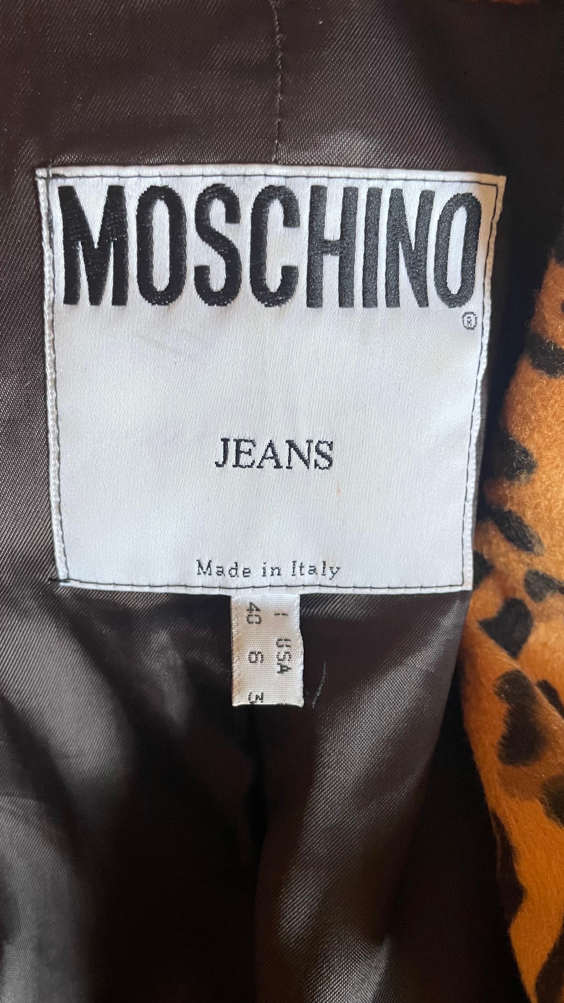 1990s vintage Moschino Jeans leopard print blazer jacket In Excellent Condition In LAGNY-SUR-MARNE, FR