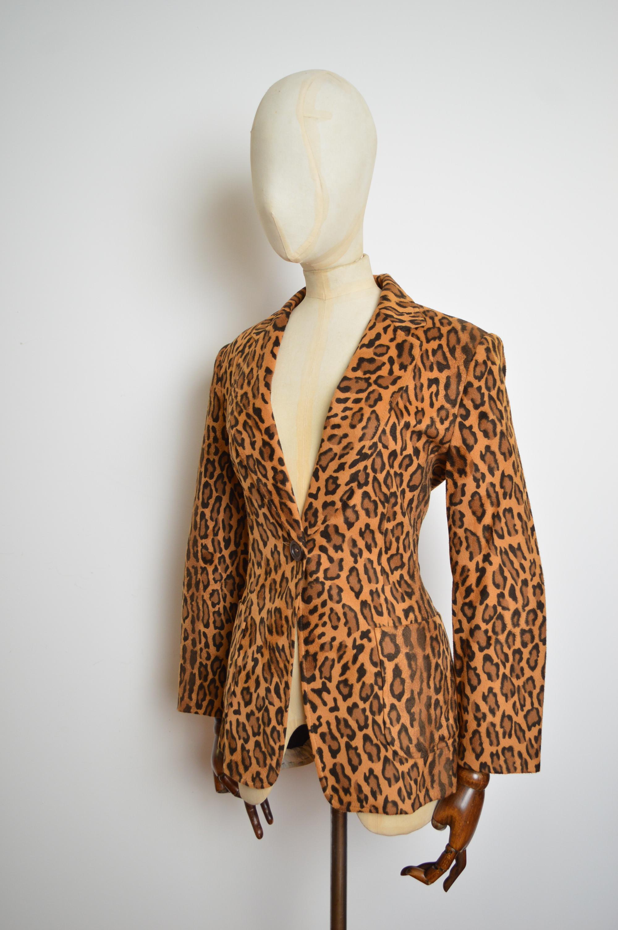Brown 1990's Vintage MOSCHINO leopard print Animal pattern blazer - Suit jacket For Sale