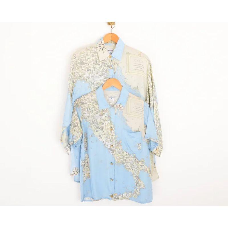 1990's Vintage Moschino 'Map of Italy' Silky Souvenir Short Sleeved Shirt For Sale 2