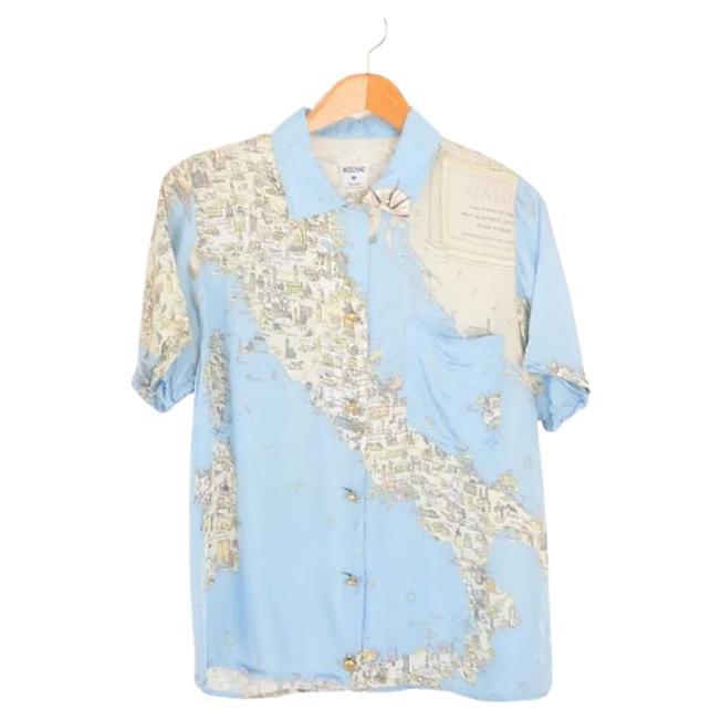 1990's Vintage Moschino 'Map of Italy' Silky Souvenir Short Sleeved Shirt For Sale