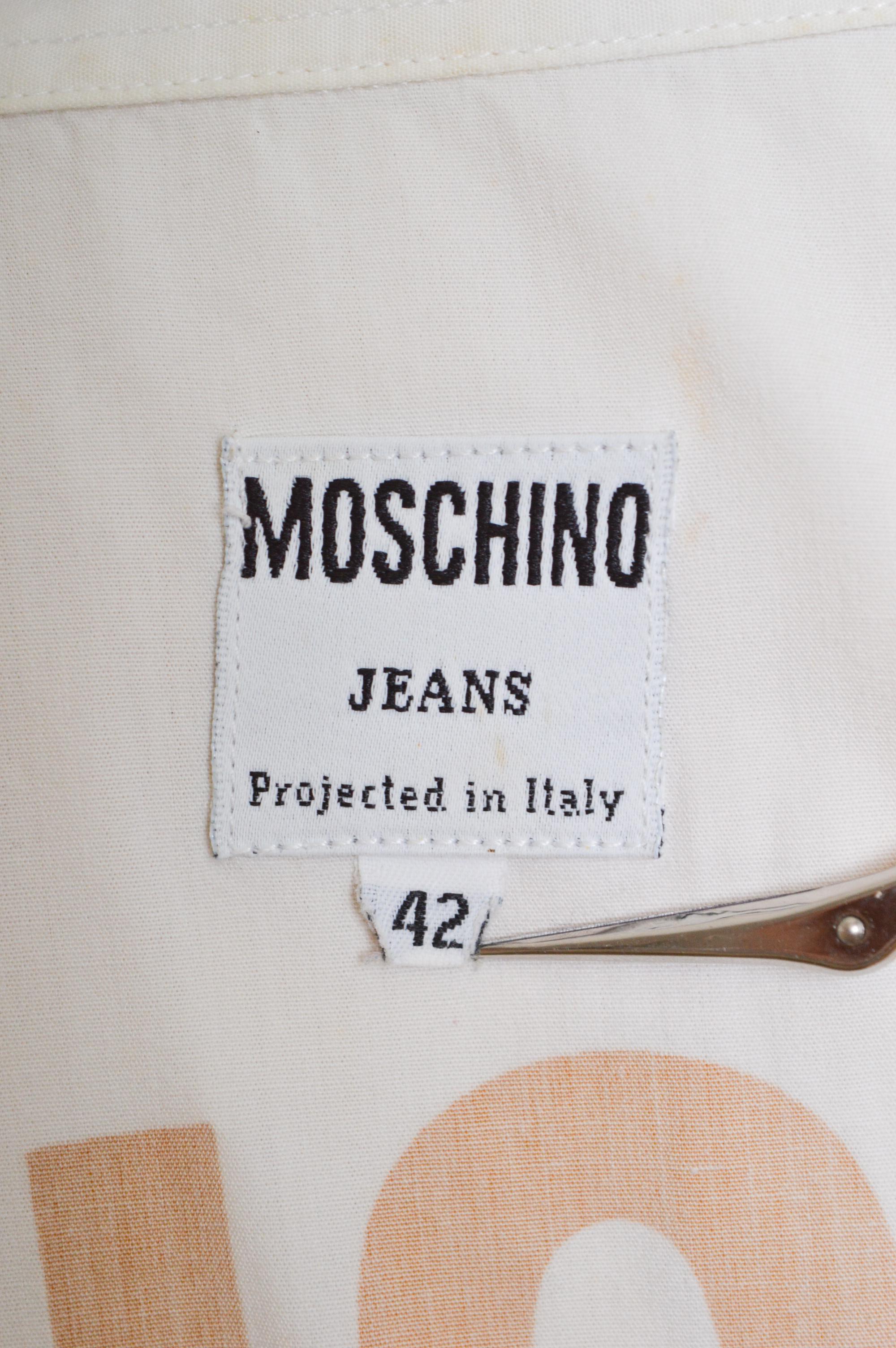 1990's Vintage MOSCHINO Nature Print Spell out White Cotton Summer shirt 1