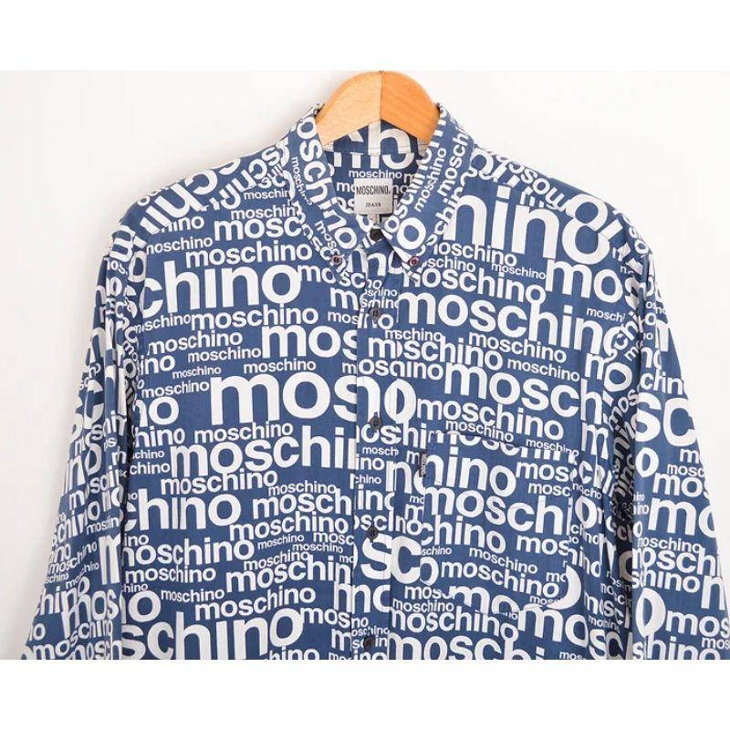 Vintage 1990's Iconic Moschino 'Off Key' pattern shirt in a blue & white colour way.

MADE IN ITALY.

Features:
Central line Button fasten
Long sleeve
Chest Pocket

Measurements given in Inches: 
Pit to Pit: 23.5''
Pit to Cuff: 21.5''
Nape to Hem: