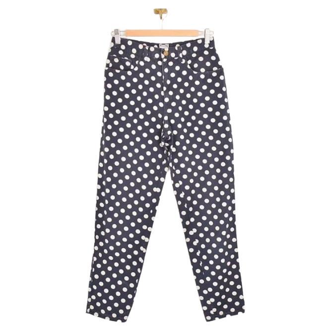 1990's Vintage Moschino Polka Dot Patterned High waisted Jeans For Sale